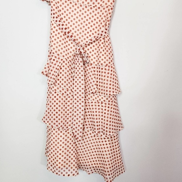 NWT Lulus Doting Dots Cream Polka Dot Tiered One Shoulder Ruffle Midi Dress XS - Picture 8 of 15